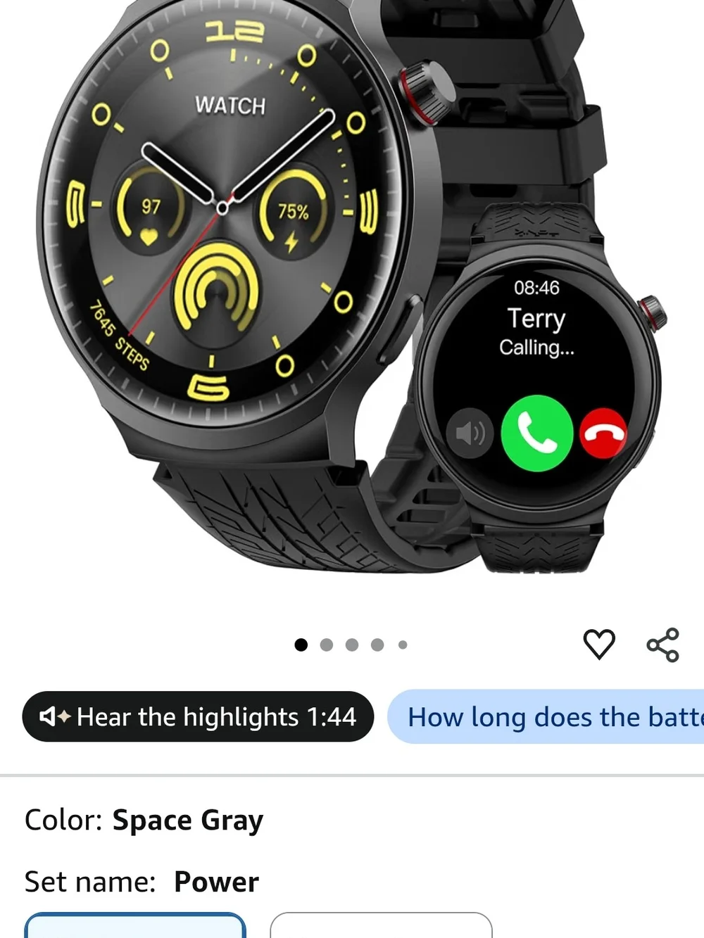Black Smart Watch for Men - 1.85
